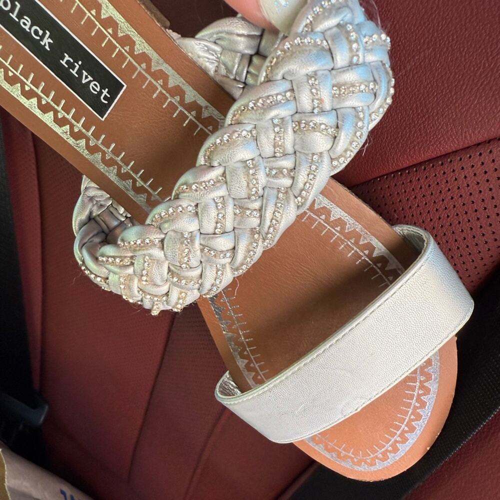 Black Rivet Metallic Braided Sandals